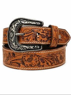 Montauk Leather Western Belt XL 42-44 Brown Tooled Cowboy Floral NWT
